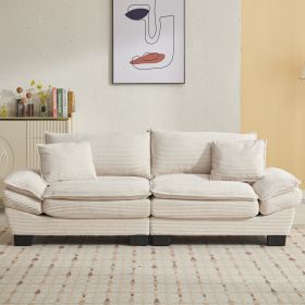 Corduroy Sofa Sleeper Couch Loveseat Sofa with Pillows Comfy Upholstered Deep Seat Sofa -Beige Corduroy - as Pic