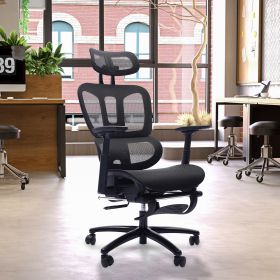 Adjustable Ergonomic Black Mesh Office Chair with Headrest and Footrest, Conference/Computer Desk Chair - as Pic