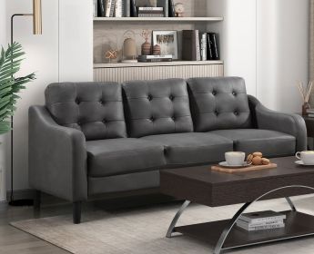 Gray Polished Microfiber Upholstered 1pc Sofa Button Tufted Contoured Arms Solid Wood Frame Couch Casual Living Room Furniture - as Pic