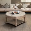 Large Round Ottoman Coffee Table 2 Tier Oversized Button Tufted Ottoman with Wooden Shelf