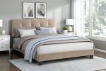 1pc Queen Platform Bed Light Brown Velvet Upholstered Adjustable Height Headboard Button Tufted Solid Wood Bedroom Furniture - as Pic