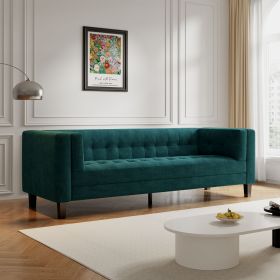 3-Seater Sofa, Upholstered Tufted Coach, Velvet Sofa, Green - as Pic