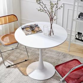 White Round Table, Modern Dining Table, MDF Top and Steel Base Tulip Round Kitchen Table, Mid Century Coffee Table for Living Room 24 Inch - as Pic