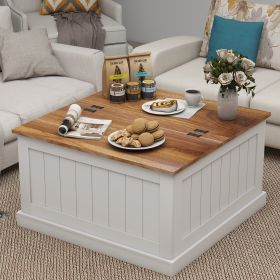 31.5" Farmhouse Coffee Table, Square Wood Center Table with Hinged Lift Top, Rustic Cocktail Table with Large Hidden Storage Compartment-White