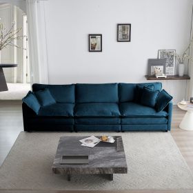 Mid-Century Modern Couch 3-Seater Sofa with 2 Armrest Pillows and 3 Toss Pillows, Couch for Living Room Blue Chenille - as Pic