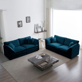 2 - Piece Living Room Set , 2 Pieces Upholstered Loveseat and Couch for Home Office Lounge, Sofa Set of 2, 2-Piece (2+2 Seat) Blue Chenille - as Pic
