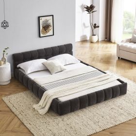 Queen Size Upholstered Bed Frame with Thick Fabric, Chenille Fabric Grounded Queen Size Platform Bed with Headboard.Dark Grey(68''*86.5''*23.5'')