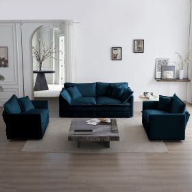 3 Piece Sofa Set with Arm Pillows and Toss Pillows , Sofa Set Include 2- Piece of Arm Chair and One 2-seat Sofa, Blue Chenille