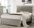 Modern 1pc Beige Champagne Finish Full Size Panel Bed Wooden Crocodile Texture PU Upholstered Headboard Crystal-Like Button Tufted Fabric