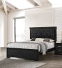 Modern 1pc Black Finish Queen Size Panel Bed Wooden Fabric Upholstered Headboard Crystal-Like Button Tufted Fabric Bedroom Furniture - as Pic