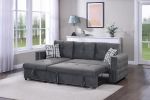 Gray Velvet Convertible Sectional Sofa Pull out Bed Couch Storage Chaise Tufted Reversible 2pc Sectional Living Room - as Pic