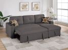Ash Black Dorris Fabric Convertible Sectional Sofa Pull out Bed Couch Storage Chaise Cup Holders Pillows 2pc Sectional Living Room - as Pic
