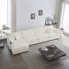 Modular Sectional Sofa for Living Room,U Shaped Couch 5 Seater Convertible Sectional Couch with 1 Ottoman ,White Chenille - as Pic