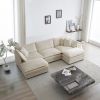 U-Shaped Sectional Sofa w/Reversible Footrest, 5-Seater Convertible Corner Couch with 2 Ottomans, Beige Chenille