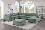 Sage Color 8pc Modular Sectional Set Corduroy Upholstery Couch 3x Corner wedge, 3x Armless Chairs 2x Ottomans Living Room Furniture - as Pic