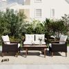 GO 4-Piece Garden Furniture, Patio Seating Set, PE Rattan Outdoor Sofa Set, Wood Table and Legs, Brown and Beige - as Pic