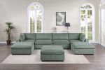 Sage Color 7pc Modular Sectional Set Corduroy Upholstery Couch 2x Corner wedge, 2x Armless Chairs 3x Ottomans Living Room Furniture - as Pic
