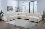 Beige Color 6pc Modular Sectional Set Welt Corduroy Couch LAF Chair, Corner wedge, RAF Chaise, 3x Armless Chairs Living Room Furniture - as Pic