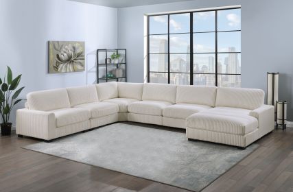 Beige Color 6pc Modular Sectional Set Welt Corduroy Couch LAF Chair, Corner wedge, RAF Chaise, 3x Armless Chairs Living Room Furniture - as Pic