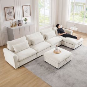 Big Deep Seat U-Shaped Corduroy Sectional Couches for Living Room, 4 Seater Sofa Couch(Corduroy, Beige)