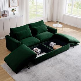 Corduroy Two-Seater Sofa with 2 Storage Footrest,2 Seater Sectional deep seat sofa,Comfy Couches for Living Room,Green Sofa - as Pic