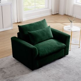 Green Corduroy Deep Seat Single Sofa Accent Chair,Deep Seat Couch with Waist Pillow for Living Room/Apartment/Office - as Pic