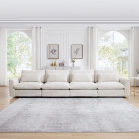 4 Seater Deep Seat Couches for Living Room, Comfy Beige Corduroy Sofas for Living Room Modern with 4 Waist Pillows - as Pic