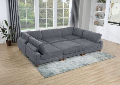 Contemporary Dark Gray 6pc Modular Sectional Set Corduroy Upholstery Couch 2x Corner wedge, 3x Armless Chairs 1x Ottoman Living Room - as Pic