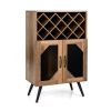 2-Door Farmhouse Kitchen Storage Bar Cabinet with Wine Rack and Glass Holder - Rustic Brown