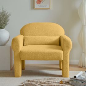 modern boucle accent chair with lumbar pillow for living room  - yellow