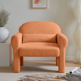 modern boucle accent chair with lumbar pillow for living room  - orange