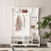 Hall Tree with Shoe Bench, Coat Rack ,Shoe Storage ,Storage Shelves and Pegboard, for Hallways, Halls and Bedrooms - White