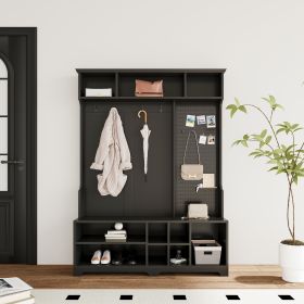 Hall Tree with Shoe Bench, Coat Rack ,Shoe Storage ,Storage Shelves and Pegboard, for Hallways, Halls and Bedrooms - Black