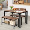 4 Pieces Rustic Dining Table Set with 2 Chairs and Bench - Brown