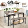 4 Pieces Rustic Dining Table Set with 2 Chairs and Bench - Gray