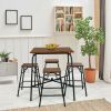 5 Pieces Bar Table Set with 4 Counter Height Backless Stools - Rustic Brown