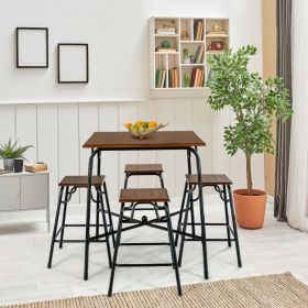 5 Pieces Bar Table Set with 4 Counter Height Backless Stools - Rustic Brown