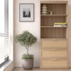 71 Inches Tall Storage Cabinet, Rattan Bookcase with 3 Drawers and 3-Tier Open Shelves, Wooden Bookshelf Storage Organizer