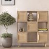 9-Cube Storage Organizer, Storage Cabinet with 4 Open Cubes and 5 Cabinets, Free Standing Wooden Cubby Bookcase