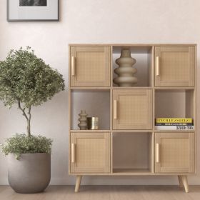 9-Cube Storage Organizer, Storage Cabinet with 4 Open Cubes and 5 Cabinets, Free Standing Wooden Cubby Bookcase