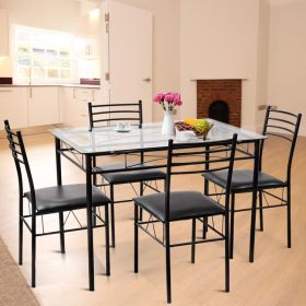 5 Pieces Dining Set with Tempered Glass Top Table and 4 Upholstered Chairs - As the picture shows