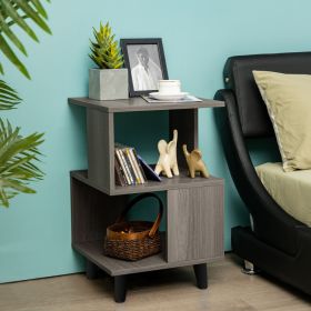 2 Pieces Wooden Modern Nightstand Set with Solid Wood Legs for Living Room - Grey
