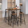 5 Pieces Bar Table and Stools Set with Wine Rack and Glass Holder - Rustic Brown