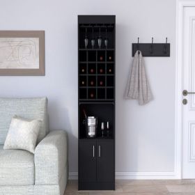 Bar Cabinet Atanasio, Rack, 16 Wine Cubbies, Black Wengue Finish - Black
