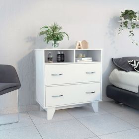 Double Drawer Dresser Arabi, Two Shelves, White Finish - White
