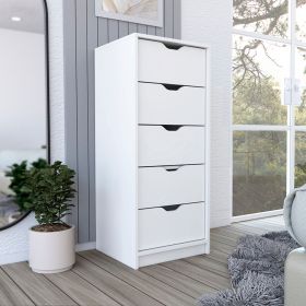 Dresser Kamran, Five Drawer Narrows, White Finish - White