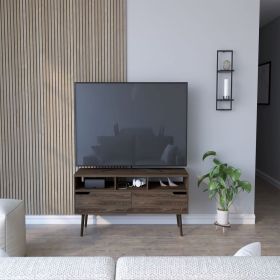 Tv Stand for TVs up 52" Bull, Three Open Shelves, Two Flexible Drawers, Dark Walnut Finish - Dark Walnut