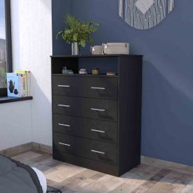 Four Drawer Dresser Wuju, One Shelf, Black Wengue Finish - Black