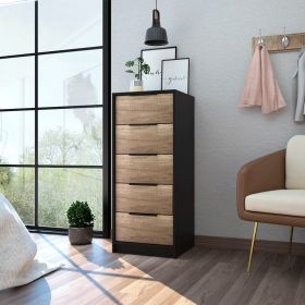 5 Drawers Dresser Maryland, Metal Handle, Black Wengue / Pine Finish - Black / Pine