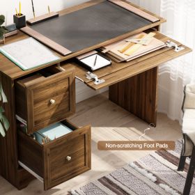 Wooden Vintage Computer Desk with 3 Drawers for Home and Office - Brown